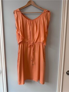 JAVIER SIMORRA Barcelona Silk Tangerine Midi Dress Lined Pockets M *